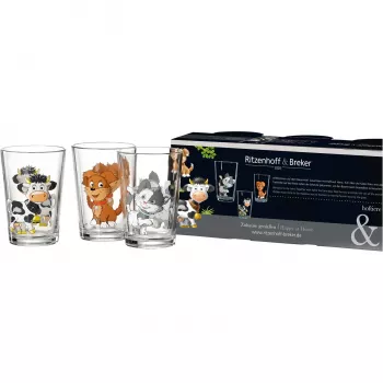 Ritzenhoff & Breker HOFTIERE lantbruksdjur 3-delat dricksglas-set, dekorativt motivtryck 819243