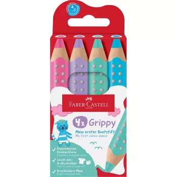 Faber-Castell Grippy Pastel trekantiga färgpennor, 4-pack, jumbo mjuk kärna för små barnhänder 110702