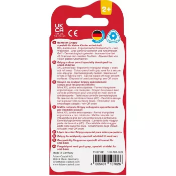 Faber-Castell Grippy Pastel trekantiga färgpennor, 4-pack, jumbo mjuk kärna för små barnhänder 110702