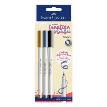 Faber-Castell Goldfaber Creative Marker set, 3 st, vattenbaserad, penselspets, olika färger (svart, grå, vit), blisterförpackning 160905
