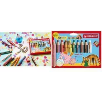 STABILO woody 3 in 1 multitalangpenna, 10-burk, 30-årsjubileumsutgåva, rund, olika färger EO880/10-3