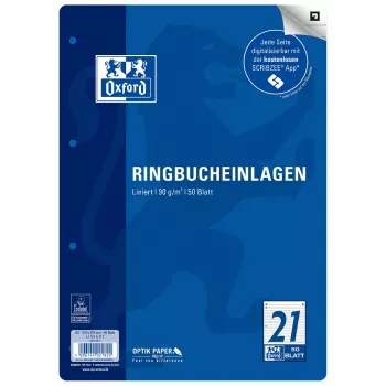 Oxford A4 linjerat påfyllningspapper, 50 blad, 4-hålslag, linjering 21 400131464