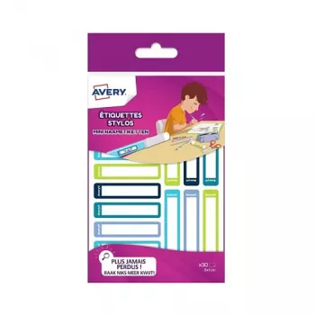 AVERY stiftetiketter, papper, 10 x 50 mm, färgade ramar, rundade hörn, handskrivbara, permanent häftande – 30 etiketter (RESMI30G)
