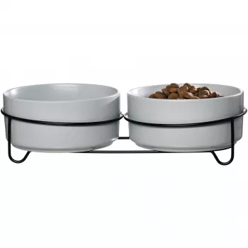 Ritzenhoff & Breker TARO dubbelt hundskålsset, 880 ml, grått stengods med svart metallställ 450521