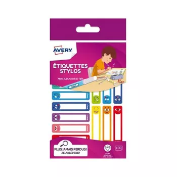 AVERY stiftetiketter, papper, 10 x 50 mm, färgade ramar, rundade hörn, handskrivbara, permanent häftande – 30 etiketter (RESMI30S)