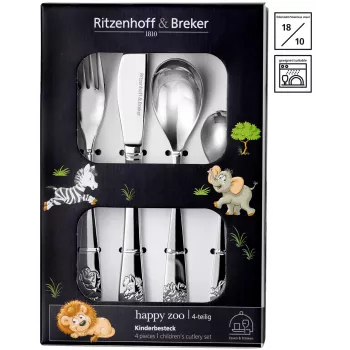 Ritzenhoff & Breker HAPPY ZOO barnbestickset, 4 delar, rostfritt stål, djurmotiv 812701