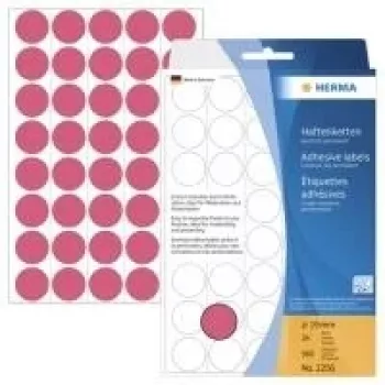 HERMA 2256 permanent självhäftande runda etiketter ljusröd 19 mm, 960 etiketter (24 ark x 40)
