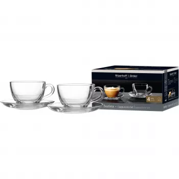 Ritzenhoff & Breker BARISTA cappuccinoset, 4 delar, klart glas, 220 ml koppar, diskmaskinssäker 822021