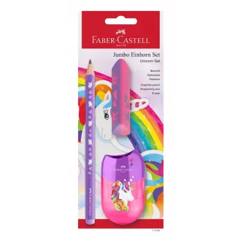 Faber-Castell enhörning jumbo skrivset, violett, 3 st, 3 mm stift, ergonomisk trekantig form 111528
