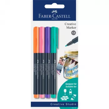 Faber-Castell Creative Marker set med 4 st, vattenbaserat bläck, luktfri, torktålig, olika färger 160704