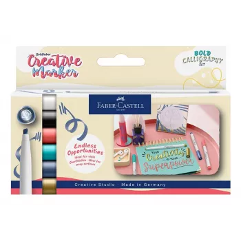 Faber-Castell GOLDFABER Creative Marker Soft Lettering set med 6 pennor, vattenbaserad, luktfri, penselspets, olika färger 160906