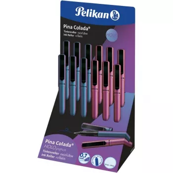 Pelikan Pina Colada Holo kulspetspenna - display med 12 st, holografisk metalliclack, mellanblått bläck 300007994