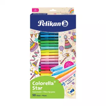 Pelikan Colorella Star C302/50 tuschpennor set, 50 olika färger, vattenbaserat avtvättbart bläck, ventilerade korkar 825092
