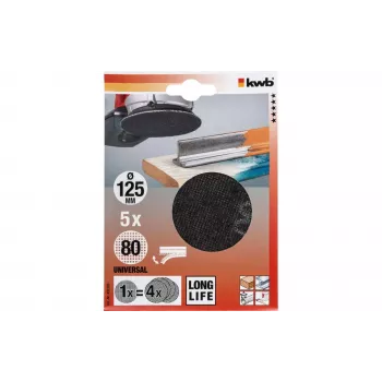 kwb 491308 Slipskivor för tallriksslipmaskin, korn 80, Ø 125 mm, 5 st