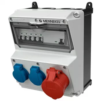MENNEKES AMAXX Uttagskombination, IP44, 32A, 400V, 1x CEE 32A 5p, 2x Schuko 16A, jordfelsbrytare 30mA, dvärgbrytare 920080