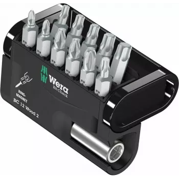 Wera Bit-Check BC 12 Wood 2 skruvbits-set, 12-delat, 1/4 inch sexkantfäste, 25 mm bits, BiTorsion, PH/PZ/TX 05057422001