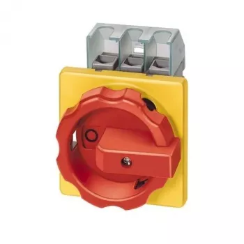 Siemens 3LD2804-0TK53 3-polig huvudbrytare / nödstoppsbrytare, 125 A, frontmontage, röd/gul