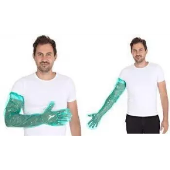 HYGOSTAR SOFTLINE LONG PLUS LDPE engångshandskar, grön, en storlek, elastisk mudd på överarmen, slät & mjuk, 1 st 2621