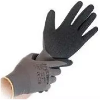 HYGOSTAR Skill arbetshandskar grå/svart storlek S nylon finstickad polymerbelagd 1/4-doppning 12-pack 33986