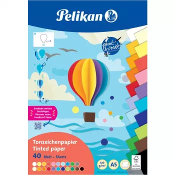 Pelikan färgat tonkartongblock DIN A5, 40 blad, 120 g/m², 21 färger, limmat i ovankant 300002259