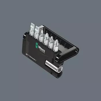 Wera 05073406001 rostfritt skruvbitsats, 7 delar, Phillips PH1/PH2, Pozidriv PZ1/PZ2, spår 1,0x5,5, Hex-Plus 4/5 mm, 1/4 inch sexkantsfäste, 25 mm längd