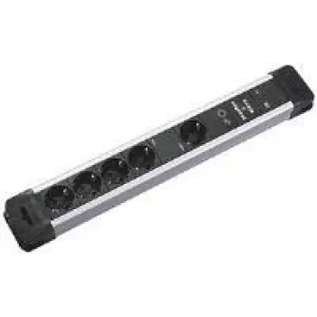 BACHMANN skrivbordsuttagslist plast 1+4-fack master+slave 2 m svart