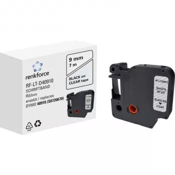 Renkforce RF-LT-D40910 kompatibelt märkband för DYMO D1 - 40910, 9 mm, transparent, svart, 7 m RF-6027842