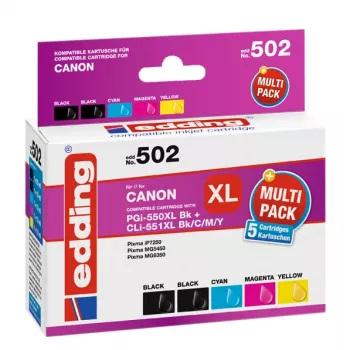 Edding EDD-502 E kompatibla bläckpatroner multi-pack för Canon PGI-550PGBK XL, CLI-551 C/M/Y XL (svart, cyan, magenta, gul)