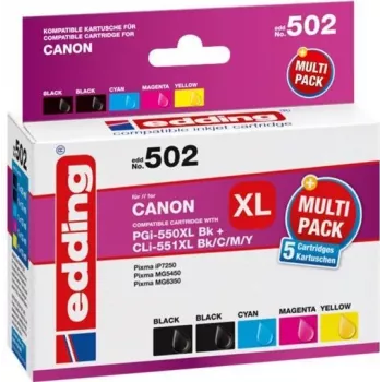 Edding EDD-502 E kompatibla bläckpatroner multi-pack för Canon PGI-550PGBK XL, CLI-551 C/M/Y XL (svart, cyan, magenta, gul)