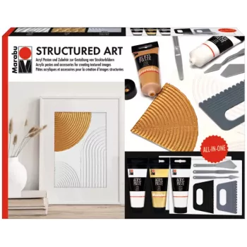 Marabu STRUCTURED ART akrylstrukturpastaset, 3 x 100 ml, vit, vattenbaserad, krämig-pastös, matt yta 1202000000088