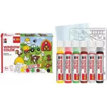 Marabu KiDS Window Color set Farm, 6 x 25 ml avdragbar fönsterfärg, vattenbaserad, avtagbar, 1 set (0306000000006)