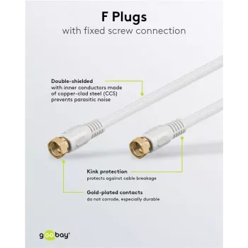 Wentronic Goobay SAT-anslutningskabel, 100 % avskärmad, förgylld, vit, 7,5 m - F-hane till F-hane (67294)