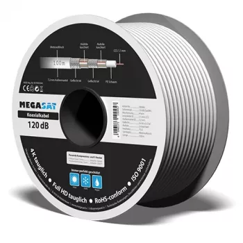 Megasat Coaxial Cable 100 m, Quad-Shielded, 120 dB, 75 Ohm, F-Type Ready 100066