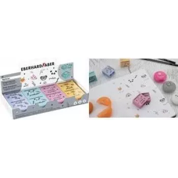 FABER-CASTELL EBERHARD FABER djur-dubbelväxlare displaybox, 8 st, för standard- och jumboblyertspennor, plast, sortiment 585154