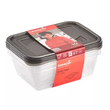 keeeper fredo fresh förvaringsburksset, 3x 1,25 L, rektangulär, transparent botten med grått lock 3067582700000