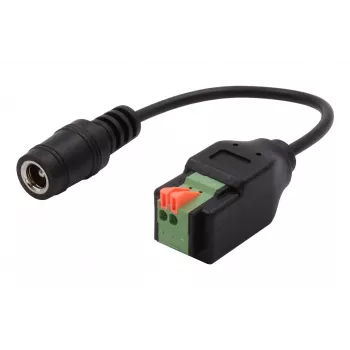 EXSYS DC-hylsa 5,5x2,1mm till 2-polig plintadapterkabel med tryckknapp, 15cm EX-49141