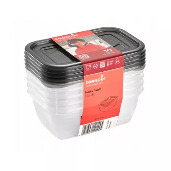 keeeper fredo fresh livsmedelsförvaringsbehållare set, 5x 0,5 L, rektangulär, transparent med grå lock 3067282700000