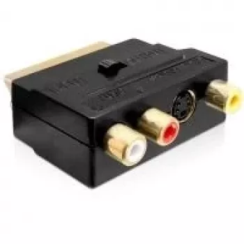 Wentronic Goobay SCART-adapter, SCART-kontakt till 3 RCA-uttag + 4-polig Mini-DIN-uttag, svart 50499