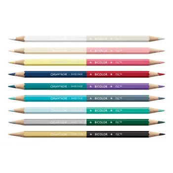 CARAN D'ACHE Bicolor Alpine Frost akvarellpennaset, 9 pennor (18 färger) + pensel, metallask CC0999.025