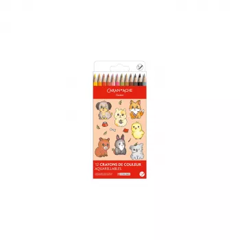 CARAN D'ACHE Swisscolor Kawaii Animals akvarellpennor, 12-set, cederträ, sexkantig 1285.803