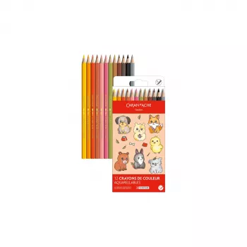 CARAN D'ACHE Swisscolor Kawaii Animals akvarellpennor, 12-set, cederträ, sexkantig 1285.803