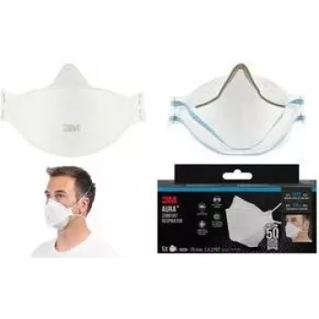 3M Aura 9320+ FFP2 andningsskyddsmask utan utandningsventil, 3-delad vikmask, vit, 1-pack 9320-5