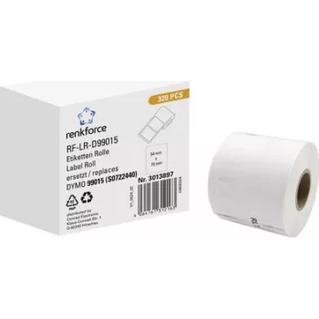 Renkforce RF-6027794 kompatibel DYMO 99015 pappersetikett-rulle, 70 x 54 mm, vit, permanentklebande, 320 etiketter