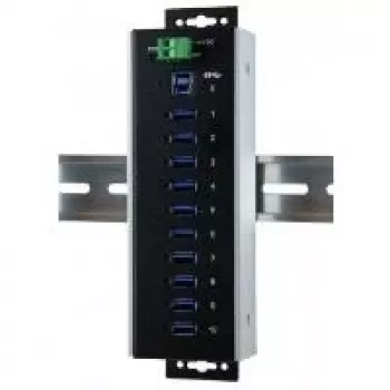 EXSYS EX-1110HMVS-WT industriell 10-portars USB 3.2 Gen 1-hubb, DIN-skenmonterbar, metall, 5Gbps