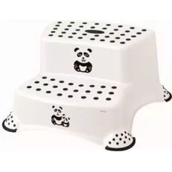 keeeper kids Igor Panda 2-stegs pall, vit med pandatryck, 120 kg bärkraft, halksäkra fötter 1003110024100