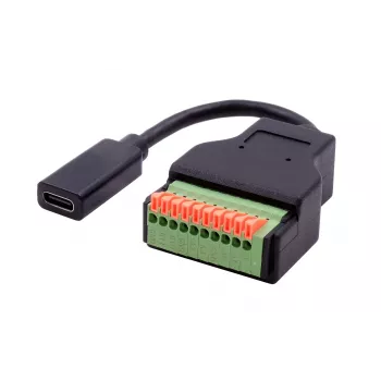 EXSYS EX-49124 USB-C-uttag till 10-polig skruvplint adapterkabel med tryckknapp, USB 3.2 Gen 1, 15 cm