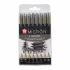 SAKURA Pigma Micron finelinerpennset, 8 delar, svart, olika spetsstorlekar 0,15 mm till pensel POXSDK8