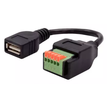 EXSYS EX-49128 USB-A-uttag till 5-polig skruvplint adapterkabel med tryckknapp, USB 2.0, 15 cm