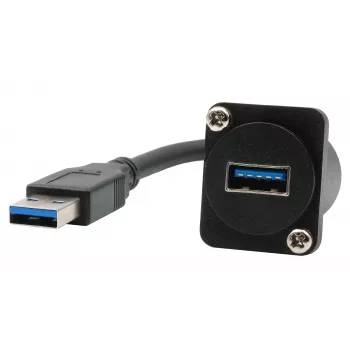 EXSYS EX-49164 USB 3.2 Gen 1 D-typ inbyggnadsadapterkabel, USB-A kontakt till hona, 20 cm, svart