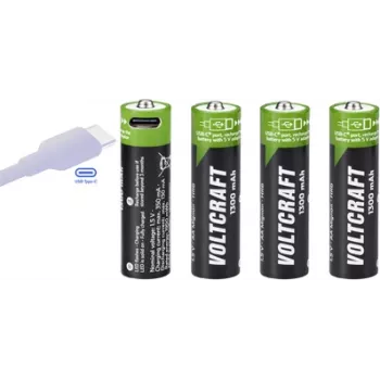Voltcraft VC-AA1300USB USB-C laddningsbara Li-Ion AA-batterier 1300 mAh 1,5 V, 4-pack